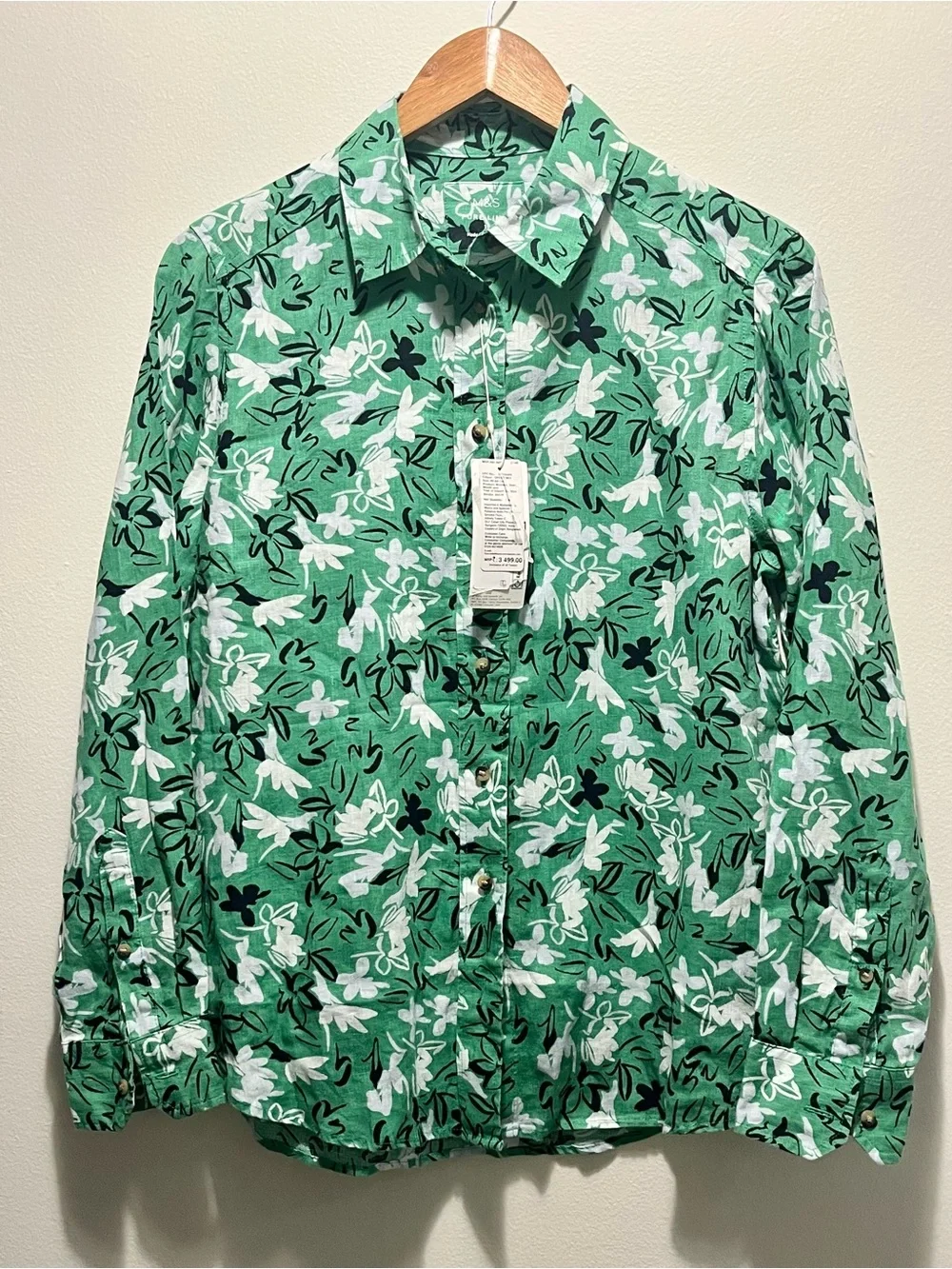 Pure Linen Floral Printed Shirt- Size 10 PTP 21 inch - Picture 2 of 11